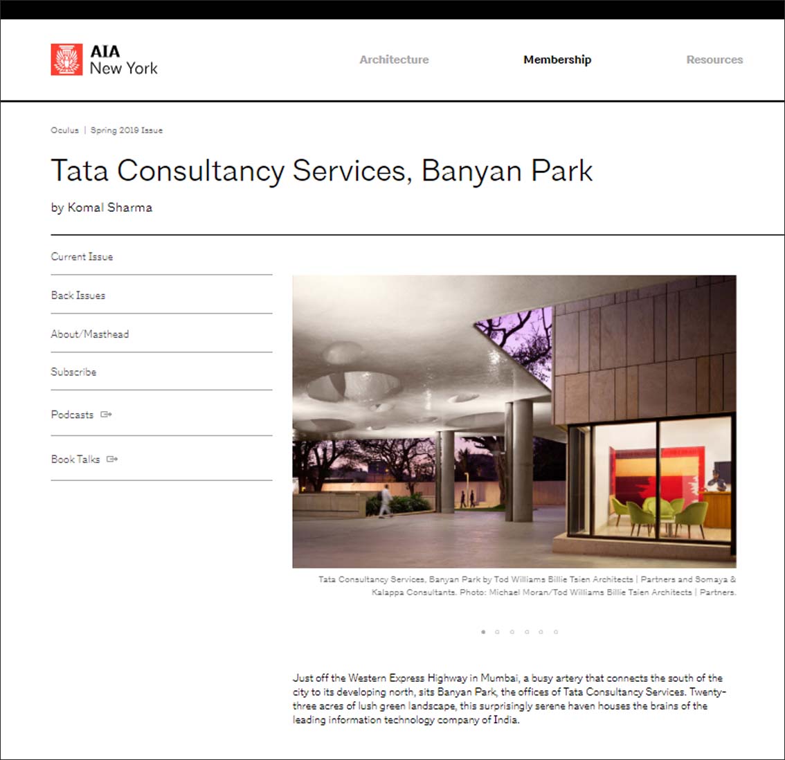 Tata Consultancy Services, Banyan Park - AIA New York 2019